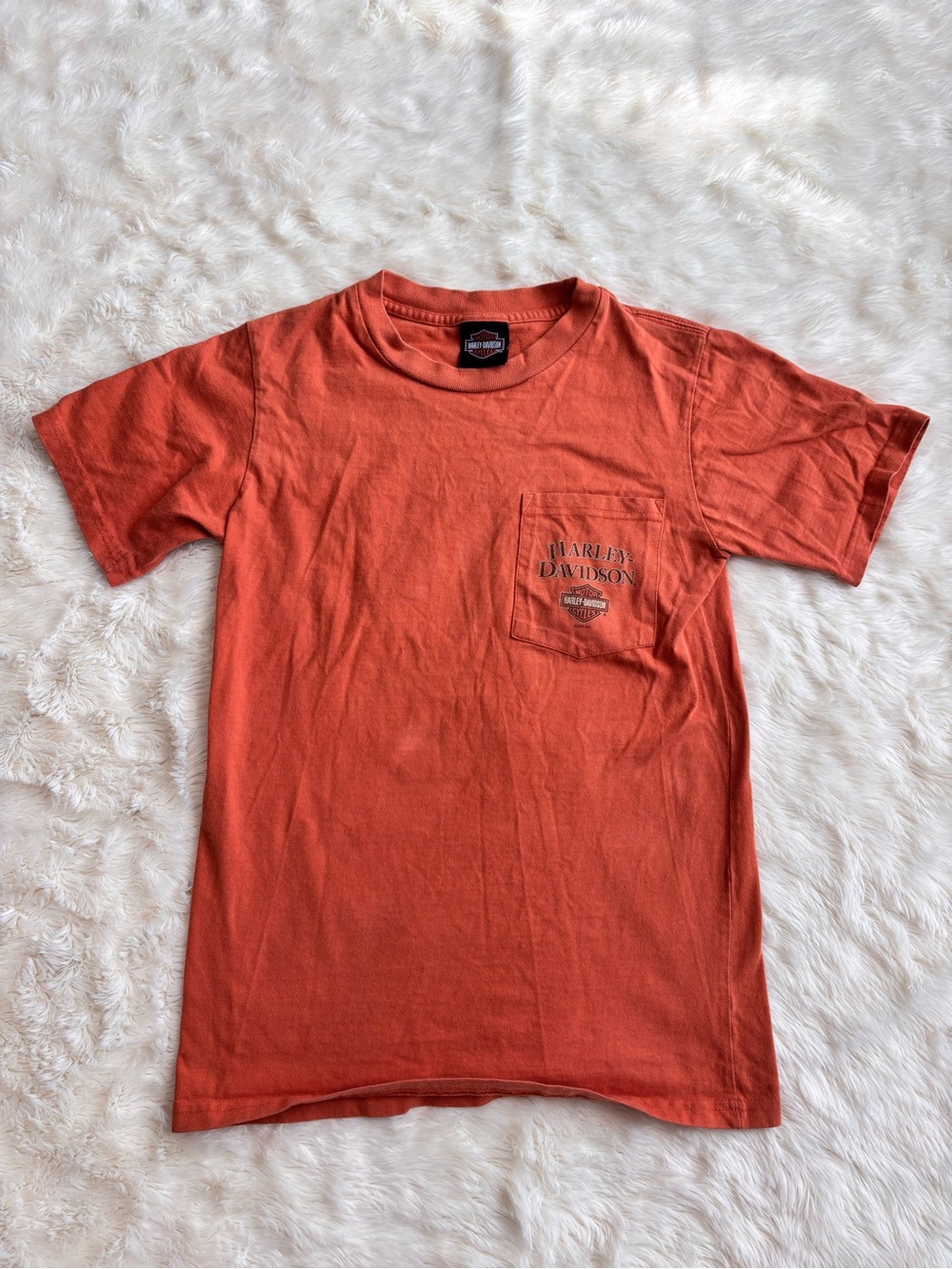 Vintage Harley Davidson Baxter's Gallipolis Ohio Orange Pocket Tee Unisex Small